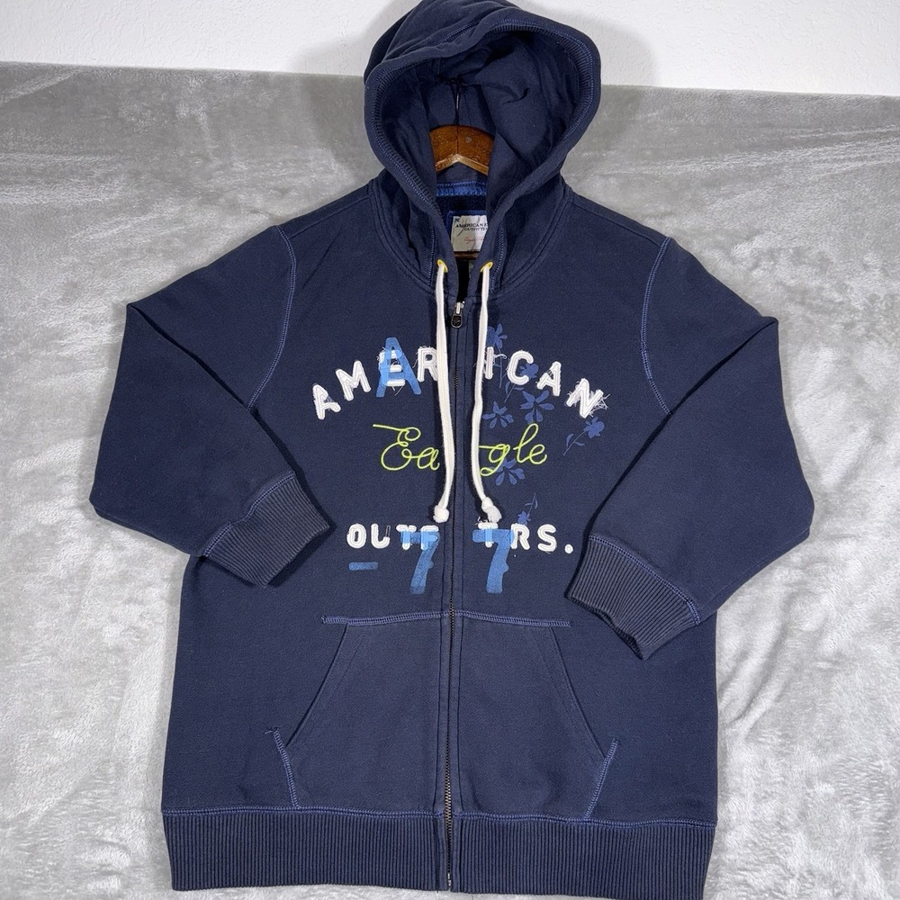 AMERICAN EAGLE Women's Full Zip‎ Hoodie XL w/ 3/4 Length Sleeves Retro Preppy